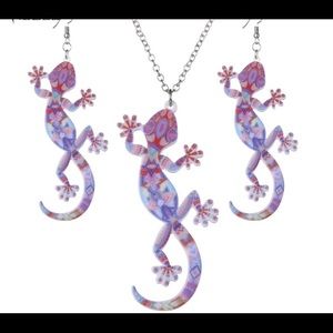 Handmade artist molded lizard necklace & earrings